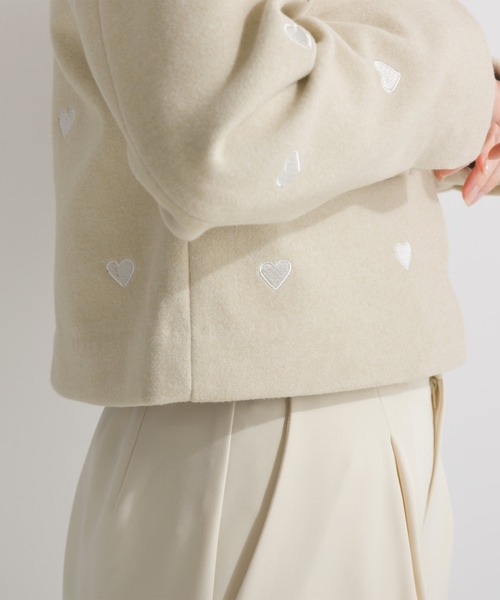 PICCIN PERLA ジャケット ノーカラージャケット ハート刺繍スカラップ