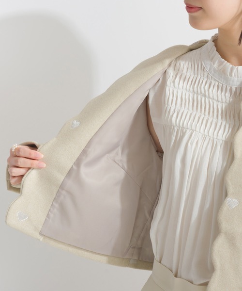 PICCIN PERLA ジャケット ノーカラージャケット ハート刺繍スカラップ