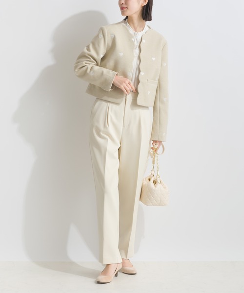 PICCIN PERLA ジャケット ノーカラージャケット ハート刺繍スカラップ