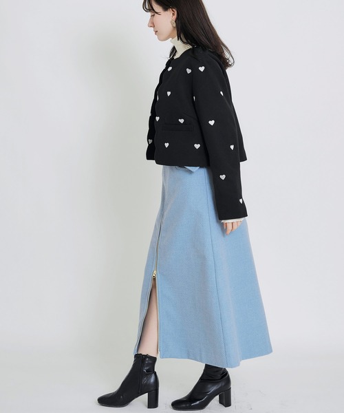 PICCIN PERLA ジャケット ノーカラージャケット ハート刺繍スカラップ