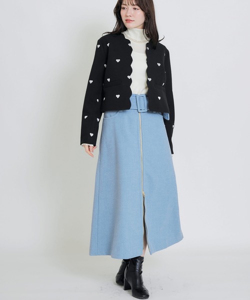 PICCIN PERLA ジャケット ノーカラージャケット ハート刺繍スカラップ