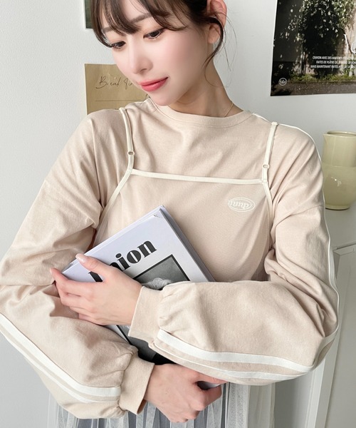 moment+ tシャツ 綿100％天竺.ワンポイント刺繍配色カラーライン入り
