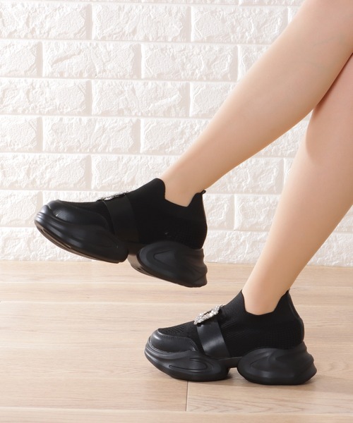 Lace Ladies スニーカー ビジュー バックル付き メッシュ ダッド