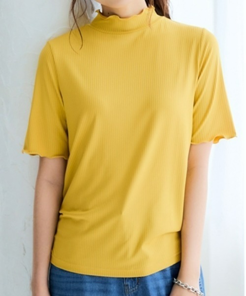 ニッセン（nissen） tシャツ 半袖 細リブハイネック5分袖カットソー