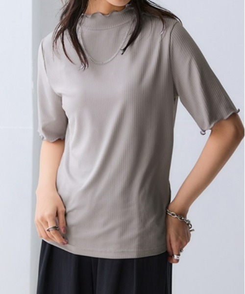 ニッセン（nissen） tシャツ 細リブハイネック5分袖カットソートップス