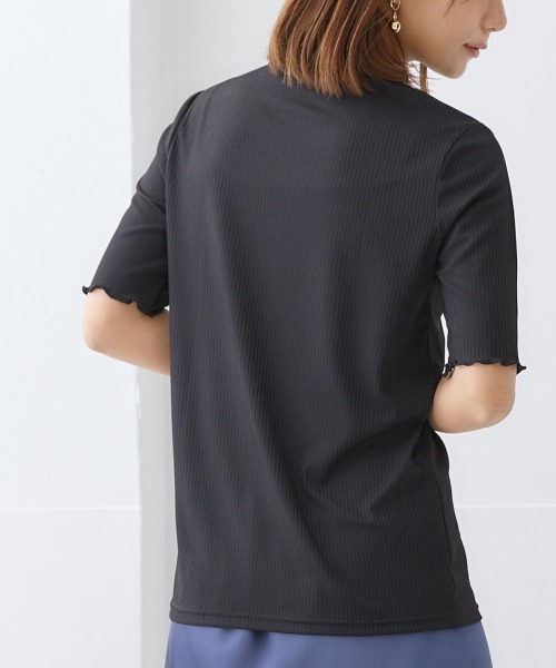 ニッセン（nissen） tシャツ 細リブハイネック5分袖カットソートップス