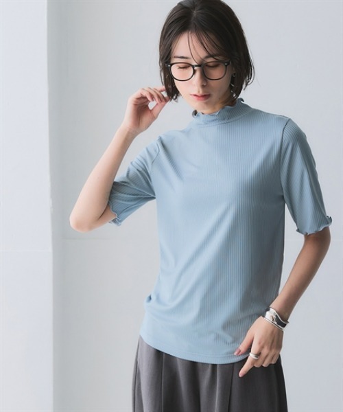 ニッセン（nissen） tシャツ 細リブハイネック5分袖カットソートップス