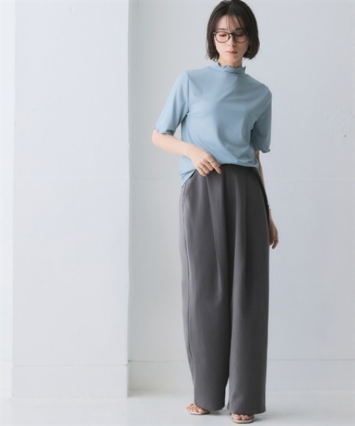 ニッセン（nissen） tシャツ 細リブハイネック5分袖カットソートップス
