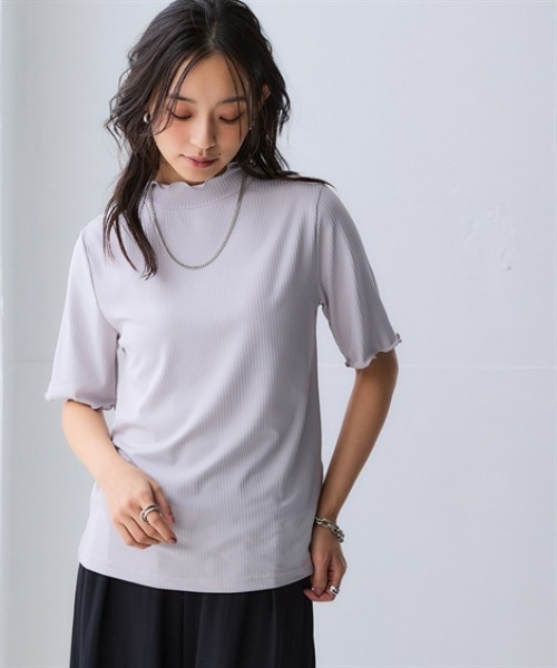 ニッセン（nissen） tシャツ 半袖 細リブハイネック5分袖カットソー