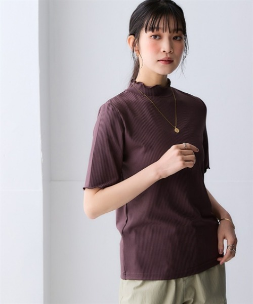 ニッセン（nissen） tシャツ 細リブハイネック5分袖カットソートップス
