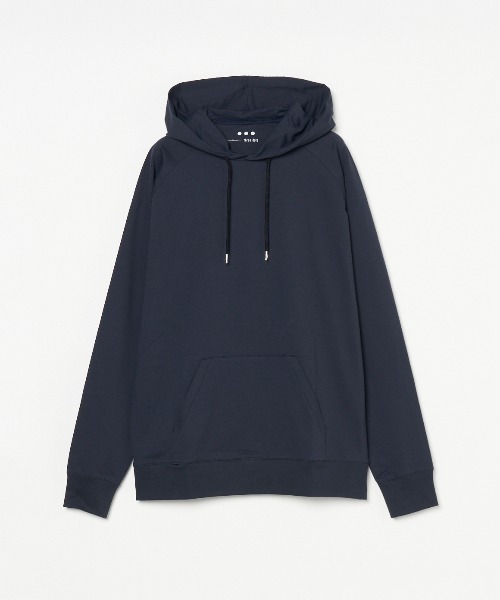 three dots　スリードッツ　ネイビーブルー　ベルベット　フードパーカー three dots（スリー ドッツ） パーカー パウダリーコットン プル