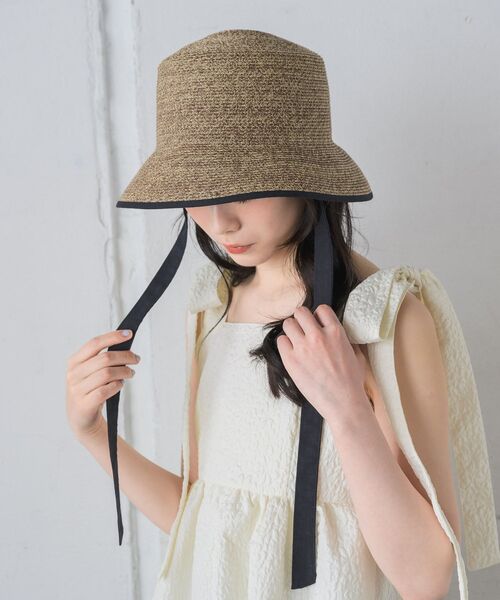 未使用日本製mignon mignonneリボン付きハット婦人帽子バケットハット 未使用日本製mignon mignonneリボン付きハット婦人帽子バケット