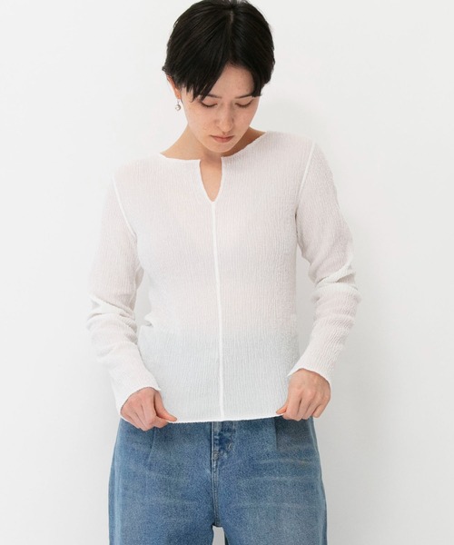 tシャツ シアーブークレキーネックプルオーバー レディース
