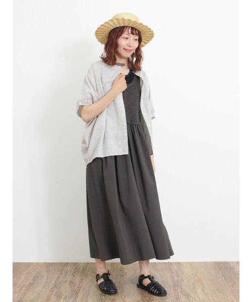 [新品]クロシェ編みノースリーブワンピース+ポンチタックベスト(2SET) Samansa Mos2 ワンピース クロシェ編み風切替ノースリーブ