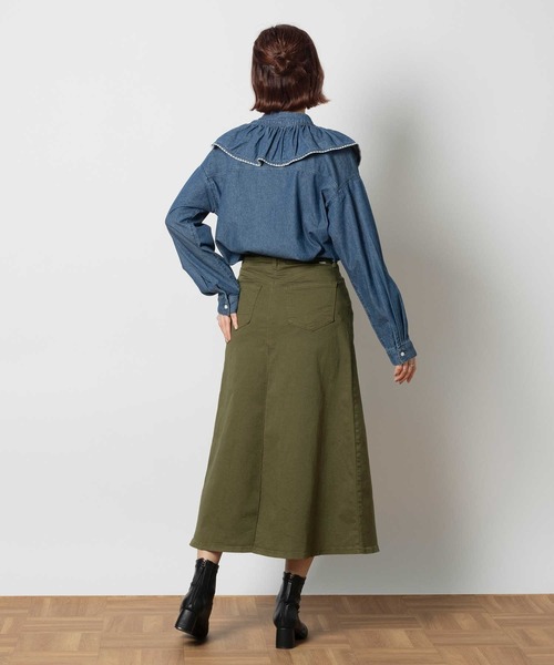 【美品】sacai オリーブ色 フレアスカート ポケット付き SOMETHING（サムシング） ロング スカート 「レディース」フレア