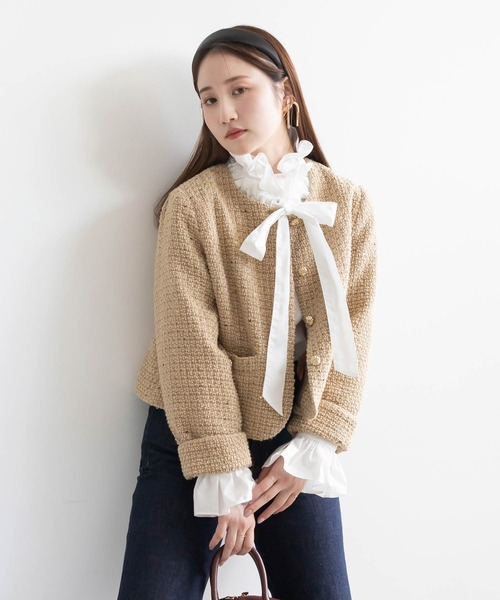 ランダ、シアージャケットベージュ RANDA｜ダブルブレストシアージャケット | Rakuten Fashion(楽天
