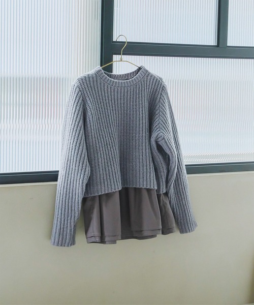 ニット 「 低身長向けサイズ 」 ショートニット×ペプラムブラウス 