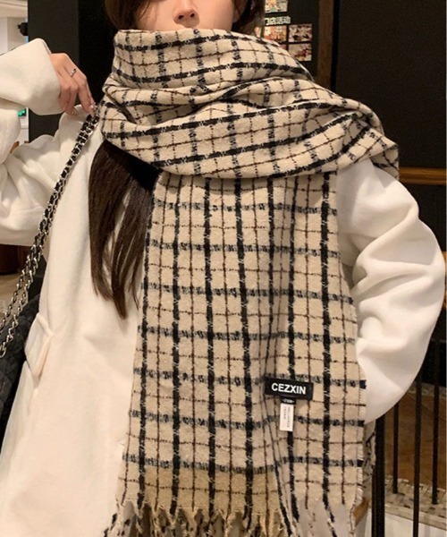マフラー ストール タータン チェック フリンジ レディース : ZOZOTOWN