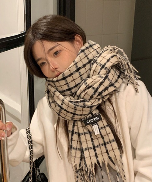 マフラー ストール タータン チェック フリンジ レディース : ZOZOTOWN