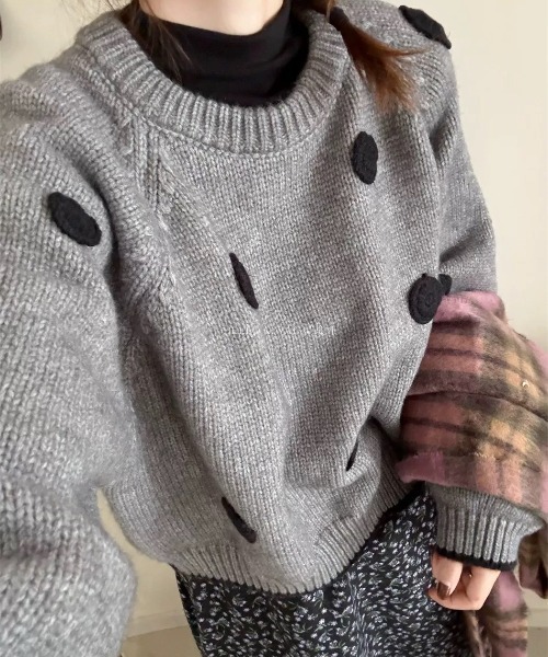 Achic ニット セーター 立体ドット柄ニットプルオーバー