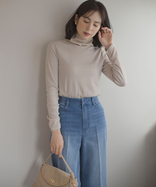 tシャツ ラメチュールコンビタートル カットソー レディース 組曲 tシャツ ラメチュールコンビタートル カットソー