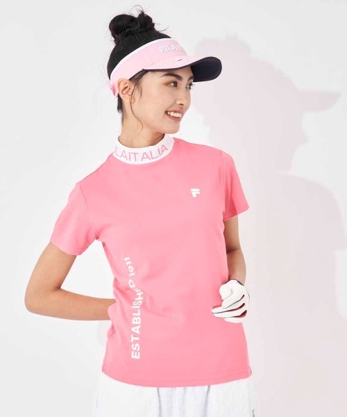 フィラゴルフ 半袖 モックネック ウェア ピンク Lサイズ FILA GOLF ブラウス シャツ 「FILA GOLF」リブ衿 半袖モック