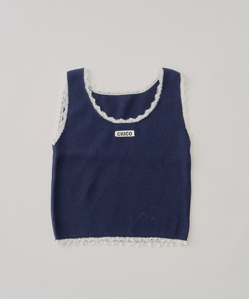 タンクトップ ノースリーブ SOFT RIB TANK：タンクトップ レディース Chico タンクトップ ノースリーブ レース付きニットタンク