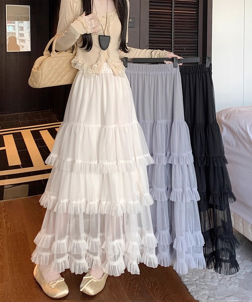 スカート チュールフリフリ段々ロングスカート : ZOZOTOWN Yahoo