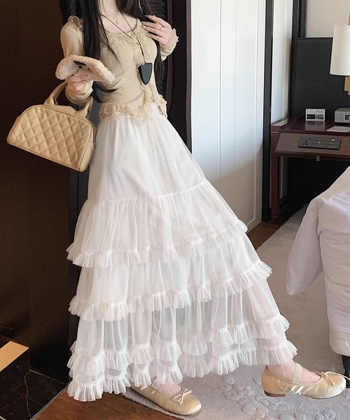 スカート チュールフリフリ段々ロングスカート : ZOZOTOWN Yahoo