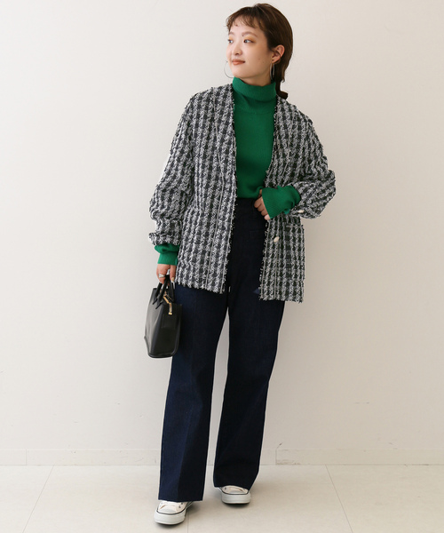 美品 スローブイエナ ツイードテーラードジャケット ブラック ゆったり SLOBE IENA（スローブイエナ） ツイードジャケット FREE ブラック