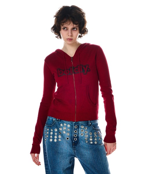 tシャツ PRINT KNIT ZIP HOODIE レディース
