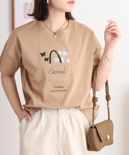tシャツ BRODIAEA かごバッグデザイン半袖Tシャツ レディース ブローディア BRODIAEA かごバッグデザイン半袖Tシャツ