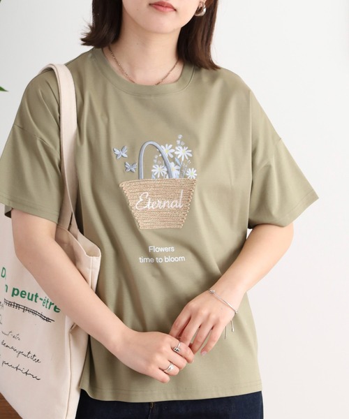 tシャツ BRODIAEA かごバッグデザイン半袖Tシャツ レディース