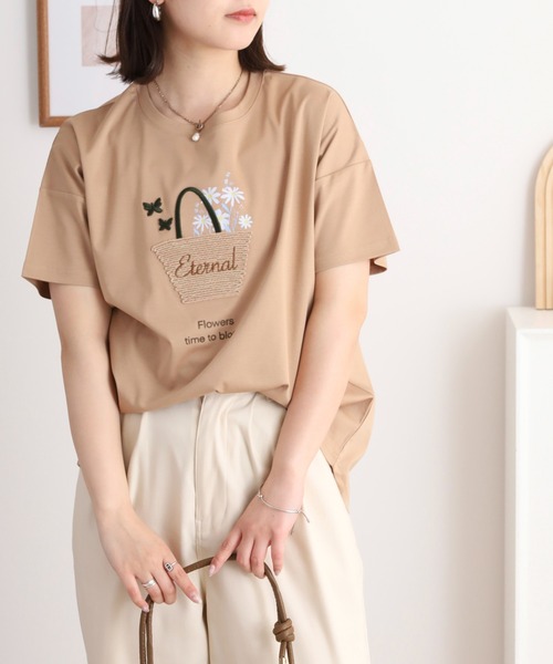 tシャツ 半袖 BRODIAEA かごバッグデザイン半袖Tシャツ レディース