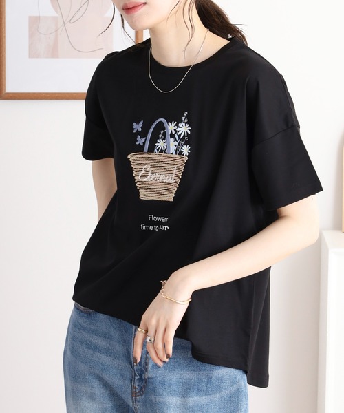 tシャツ 半袖 BRODIAEA かごバッグデザイン半袖Tシャツ レディース