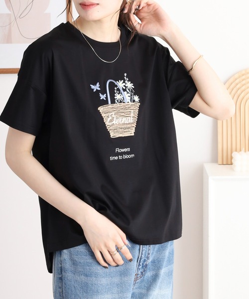 tシャツ 半袖 BRODIAEA かごバッグデザイン半袖Tシャツ レディース