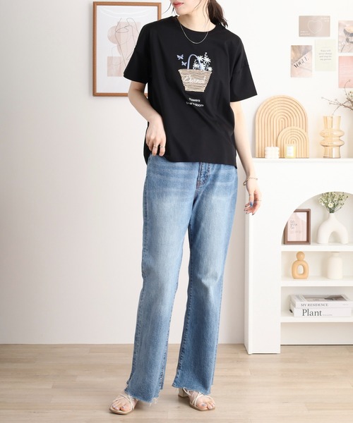 tシャツ BRODIAEA かごバッグデザイン半袖Tシャツ レディース tシャツ BRODIAEA かごバッグデザイン半袖Tシャツ レディース