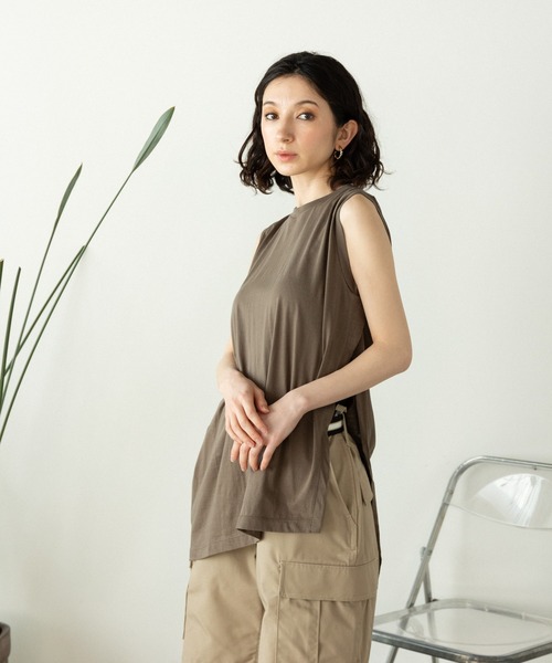 タンクトップ ノースリーブ ESLOW/エスロー SLIT TANKTOP スリット タンクトップ レディース ESLOW タンクトップ ノースリーブ ESLOW/エスロー SLIT TANKTOP