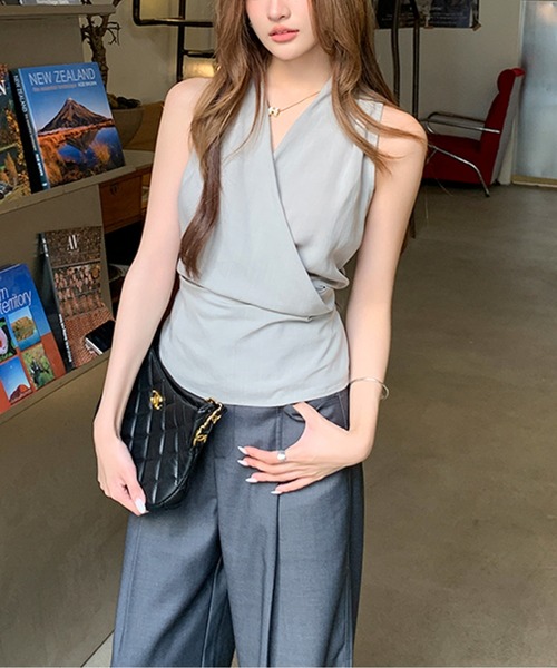 新品未使用❣️BLANC 3バックリボン　ノースリーブ　ブラウス　シャツ ブラウス シャツ ノースリーブカシュクールバックリボントップス
