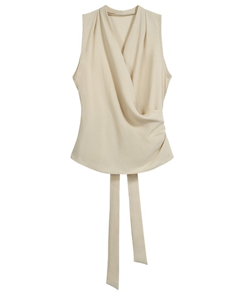 ブラウス シャツ ノースリーブカシュクールバックリボントップス
