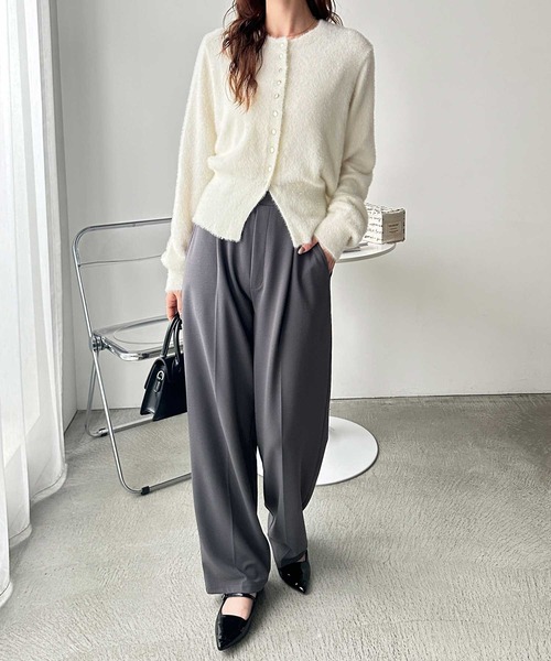 GeeRA（ジーラ） カーディガン ゴールドボタン裾スリットシャギー