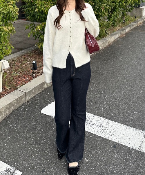 GeeRA（ジーラ） カーディガン ゴールドボタン裾スリットシャギー