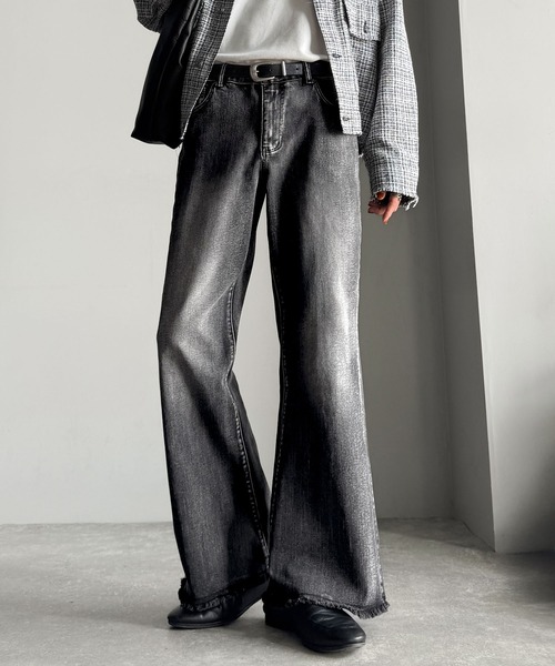 Classical Origin ジーンズ ブラスト＆裾フリンジ加工ストレッチ素材