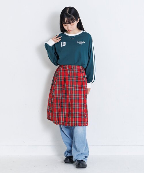 elle モンチッチ Mサイズ 女の子 デニムチェックスカート algy（アルジー） スカート ミディプリーツチェックスカート キッズ