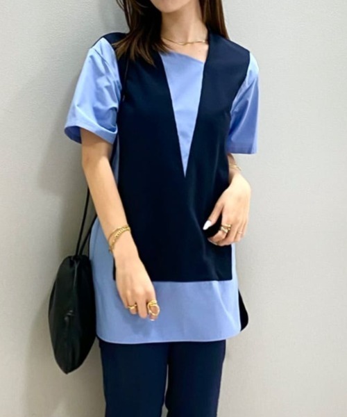 CAST:（キャスト コロン） 半袖ブラウス M ネイビー レディース 
