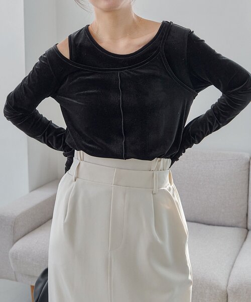 【新品】レイヤードベロアTシャツ　カプリシュレマージュ レイヤードベロアTシャツ | CAPRICIEUX LE'MAGE(カプリシュレマージュ