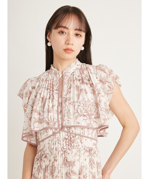 snidel フリル付き花柄 ノースリーブワンピース SNIDEL（スナイデル） ノースリーブワンピース 0 ピンクベージュ