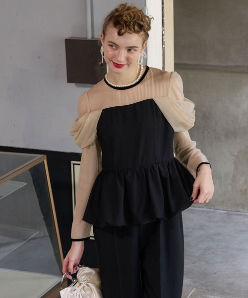 BONLECILL noir パンツドレス 「BONLECILL noir」シアー切替ドレープ