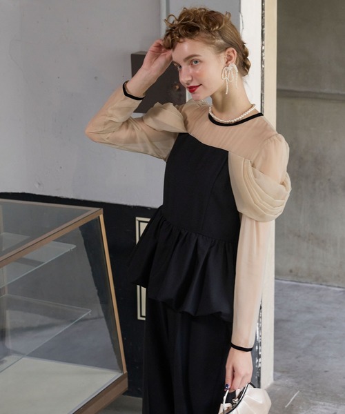 BONLECILL noir パンツドレス 「BONLECILL noir」シアー切替ドレープ