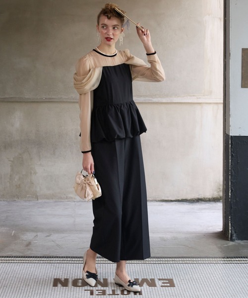 BONLECILL noir パンツドレス 「BONLECILL noir」シアー切替ドレープ